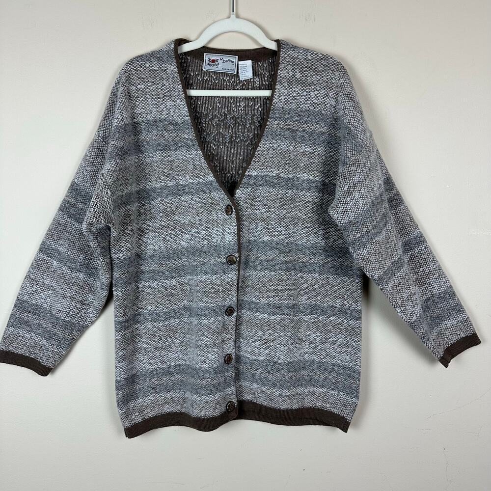 Maglia Donna Italy Wool Angora Cardigan Sweater Brown Size M Euro Chic Layer 90s